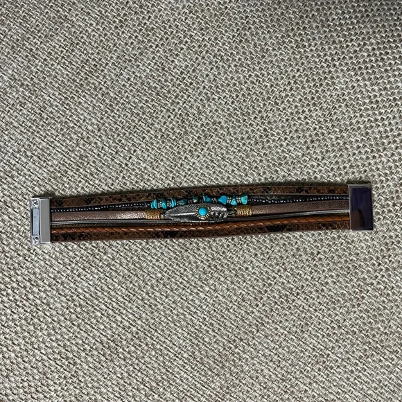 Bracelet, Turquoise& Brown, 7.5”x 1”, NIP, magnetic closure, Unisex, multi strap - Picture 4 of 8